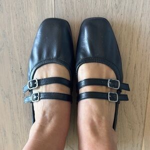 Free People Black Double-Strap Square-Toe Mary Jane Flats